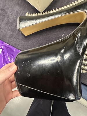 Lot 177 - A rare pair of Vivienne Westwood studded patent leather Super Elevated platform heels, 'Grand Hotel' collection, Spring-Summer 1993