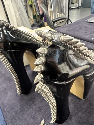 Lot 177 - A rare pair of Vivienne Westwood studded patent leather Super Elevated platform heels, 'Grand Hotel' collection, Spring-Summer 1993