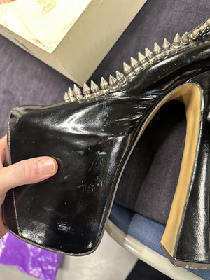 Lot 177 - A rare pair of Vivienne Westwood studded patent leather Super Elevated platform heels, 'Grand Hotel' collection, Spring-Summer 1993