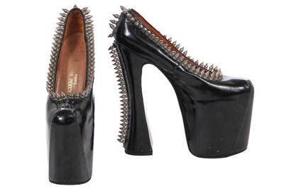 Lot 177 - A rare pair of Vivienne Westwood studded patent leather Super Elevated platform heels, 'Grand Hotel' collection, Spring-Summer 1993