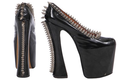 Lot 177 - A rare pair of Vivienne Westwood studded patent leather Super Elevated platform heels, 'Grand Hotel' collection, Spring-Summer 1993