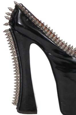 Lot 177 - A rare pair of Vivienne Westwood studded patent leather Super Elevated platform heels, 'Grand Hotel' collection, Spring-Summer 1993