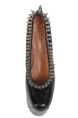 Lot 177 - A rare pair of Vivienne Westwood studded patent leather Super Elevated platform heels, 'Grand Hotel' collection, Spring-Summer 1993