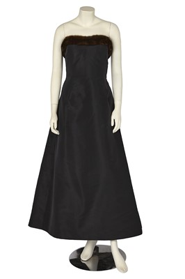 Lot 361 - An Oscar de la Renta mink-trimmed black faille dress, 1990s