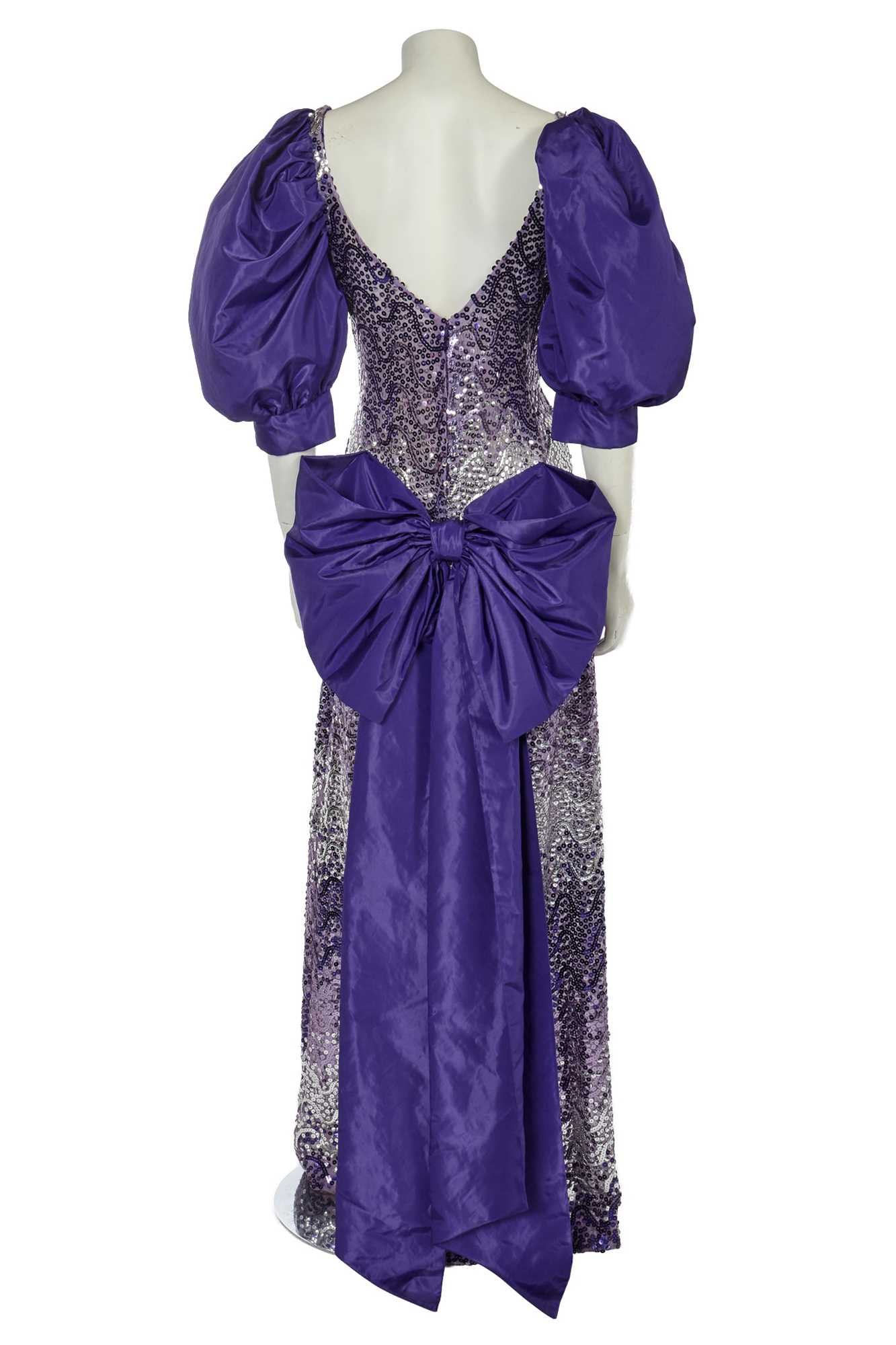 Lot 527 - A Loris Azzaro silver and purple sequined evening gown, probably early 1980s