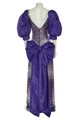 Lot 527 - A Loris Azzaro silver and purple sequined evening gown, probably early 1980s