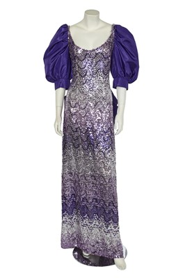 Lot 527 - A Loris Azzaro silver and purple sequined evening gown, probably early 1980s