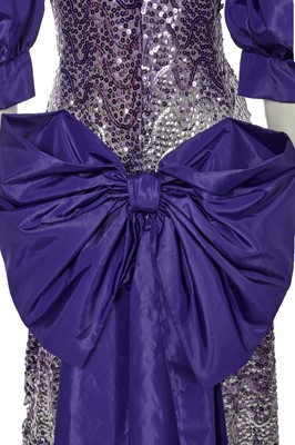 Lot 527 - A Loris Azzaro silver and purple sequined evening gown, probably early 1980s