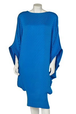 Lot 533 - A Pierre Cardin haute couture blue damask silk batwing dress, 1980s