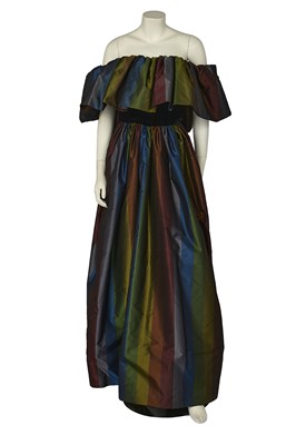 Lot 537 - An interesting Pierre Cardin haute couture striped taffeta and velvet evening gown, 1980s