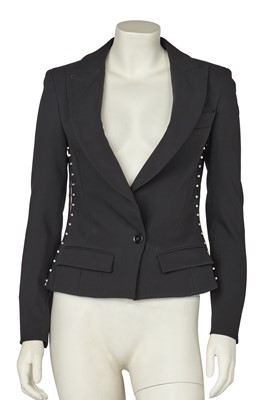 Lot 188 - An Alexander McQueen black crêpe jacket with pinned side panels, commercial collection 2003