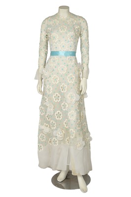 Lot 634 - A Carven haute couture embroidered white organza maxi dress, circa 1969