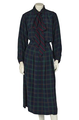 Lot 596 - An Yves Saint Laurent haute couture tartan silk day ensemble, probably Autumn-Winter 1977-78