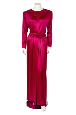 Lot 503 - An Yves Saint Laurent haute couture fuchsia satin evening ensemble, probably Autumn-Winter 1988-89