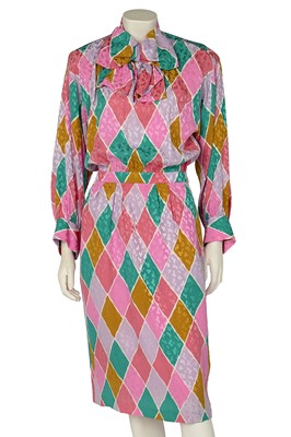 Lot 501 - An Yves Saint Laurent harlequin-print silk dress, Spring-Summer 1988