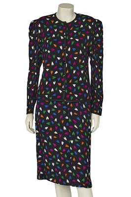 Lot 493 - An Yves Saint Laurent printed black moss crêpe ensemble, Spring-Summer 1979