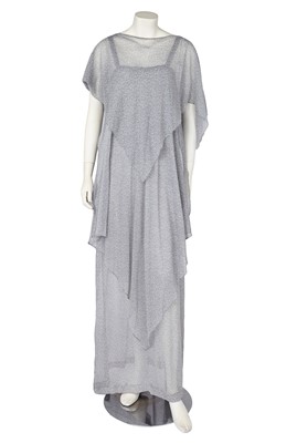 Lot 597 - An Yves Saint Laurent printed grey chiffon dress and capelet, late 1970s-early 80s