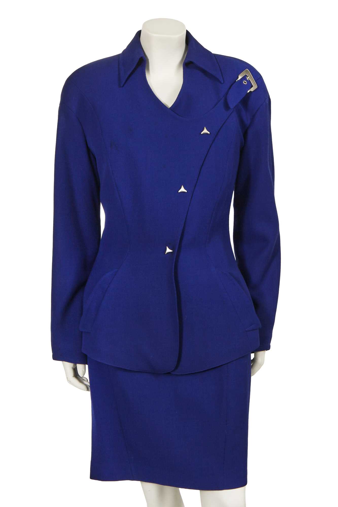 Lot 413 - A Thierry Mugler electric blue wool suit, circa 1993
