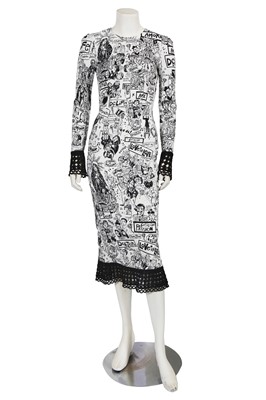 Lot 115 - A Dolce & Gabbana black and white printed midi-dress, Spring-Summer 2019