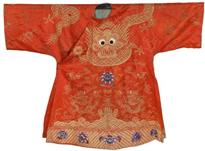 Lot 802 - An embroidered theatrical dragon robe, mangao, Chinese, 1900-1920