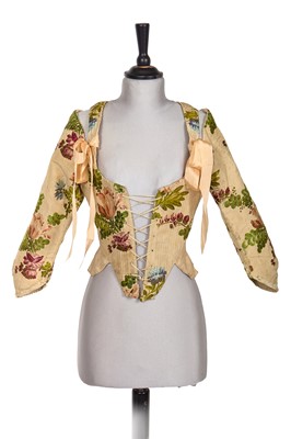 Lot 537 - A pair of brocaded silk stays and separate sleeves, 1750-70