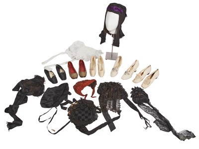 Lot 715 - A group of shoes and hats, 19th-century