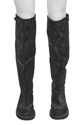 Lot 329 - A Rick Owens men's grey and black leather and cotton ensemble, circa 2008