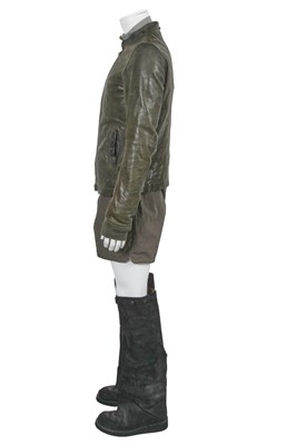 Lot 329 - A Rick Owens men's grey and black leather and cotton ensemble, circa 2008