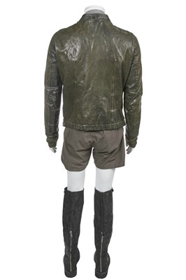 Lot 329 - A Rick Owens men's grey and black leather and cotton ensemble, circa 2008