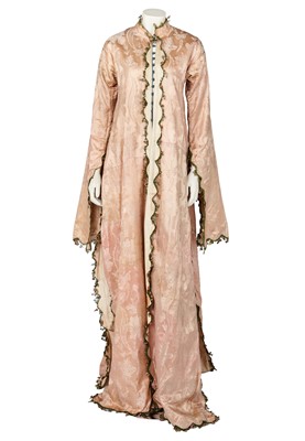 Lot 782 - An Ottoman pink damask satin anteri robe with floral lace, mid-19th century