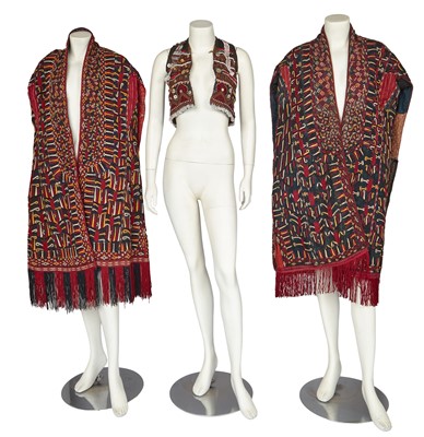 Lot 762 - Two embroidered black silk women's coats, chyrpes, Tekke, Turkmen, early 20th century