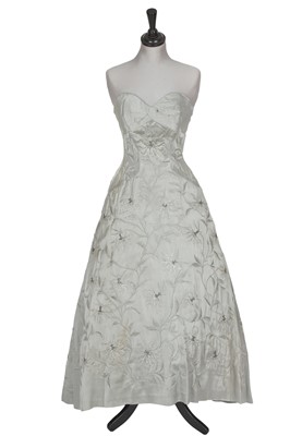 Lot 652 - A Michael Sherard couture ice blue satin ball gown, mid 1950s