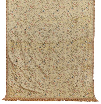 Lot 785 - A finely embroidered yellow silk panel, Ottoman Turkish, late 18th or early 19th century