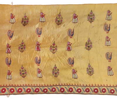 Lot 764 - An embroidered yellow satin skirt length, Kutch, Gujarat, late 19th century