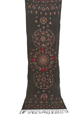 Lot 767 - An embroidered wool scarf, Zoroastrian, Yazd, Persia, 19th century