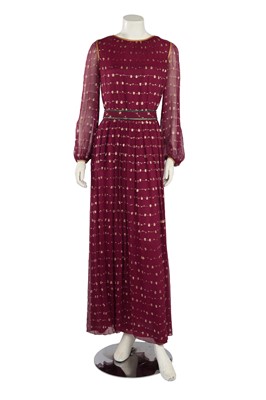 Lot 565 - A Christian Dior London maroon chiffon dress, circa 1975
