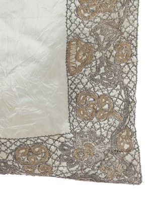Lot 540 - A metal bobbin lace-edged christening or bearing cloth, English 17th century