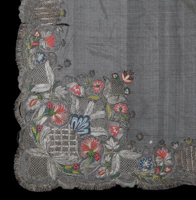 Lot 745 - An embroidered silk gauze fichu, third quarter 18th century