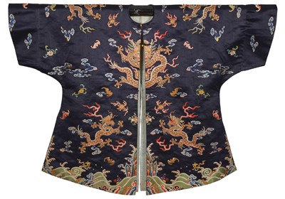 Lot 814 - A dragon-embroidered navy satin short jacket, mangao, Chinese, circa 1900