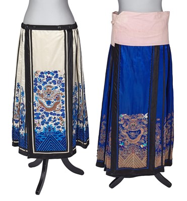 Lot 797 - Two embroidered skirts, mangchu, Chinese, 1920s-30s