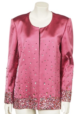 Lot 487 - An André Laug embellished pink satin evening jacket, 1980s