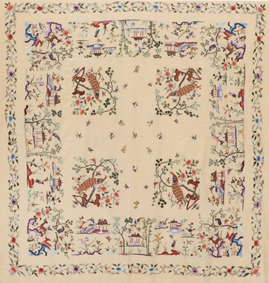 Lot 798 - A figuratively embroidered Cantonese shawl, Chinese, 1920s-30s