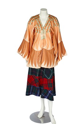 Lot 576 - An Alice Pollock brown and teal printed rayon jacket, 1972