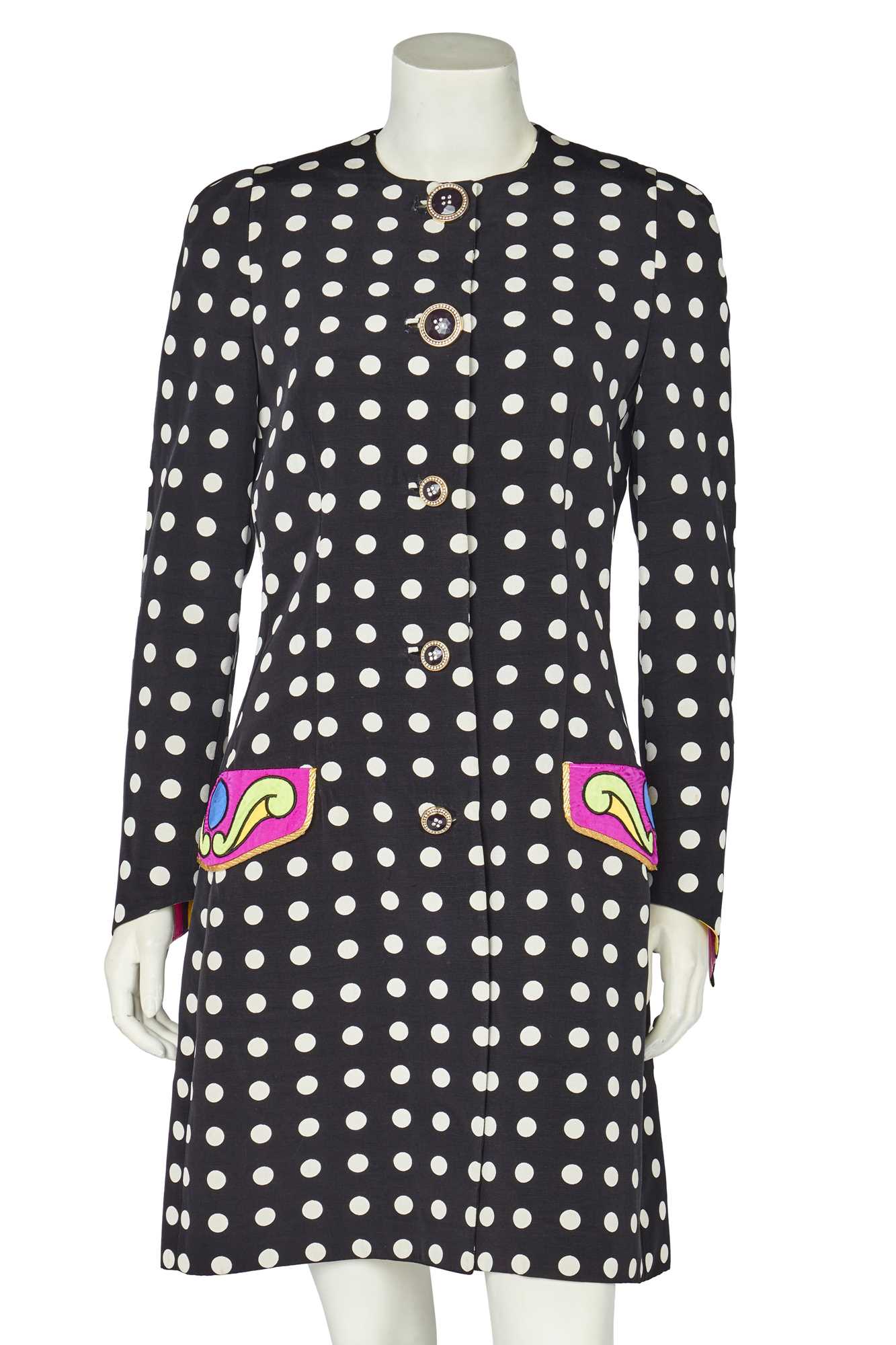 Lot 291 - A Gianni Versace polka dot silk twill coat, Spring-Summer 1991