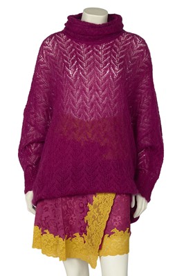 Lot 378 - A Christian Dior by John Galliano fuchsia sweater and lace edged skirt, 'Sportswear on Heels' collection, Autumn-Winter 1998-99