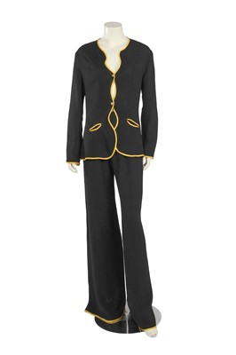 Lot 586 - An Ossie Clark black moss crêpe 'Judy' trouser suit, circa 1969