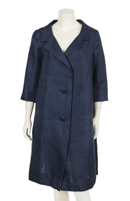 Lot 619 - A Christian Dior haute couture by Marc Bohan blue gazar coat, circa 1961
