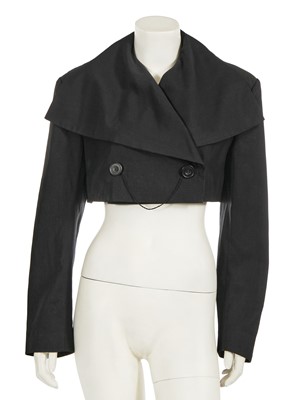 Lot 479 - A John Galliano black wool-cotton blend cropped jacket, 'Charles James' collection, Spring-Summer 1989