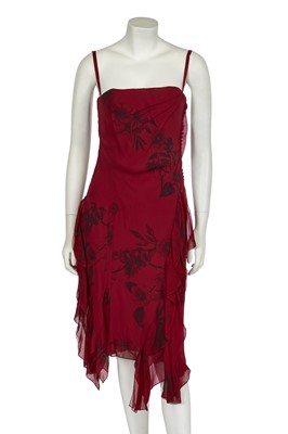 Lot 264 - A Christian Dior by John Galliano printed scarlet chiffon cocktail dress, 'Gothic Chic' collection, Autumn-Winter 2006-07