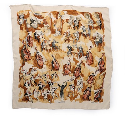 Lot 140 - Two Hermès printed silk scarves designed by...